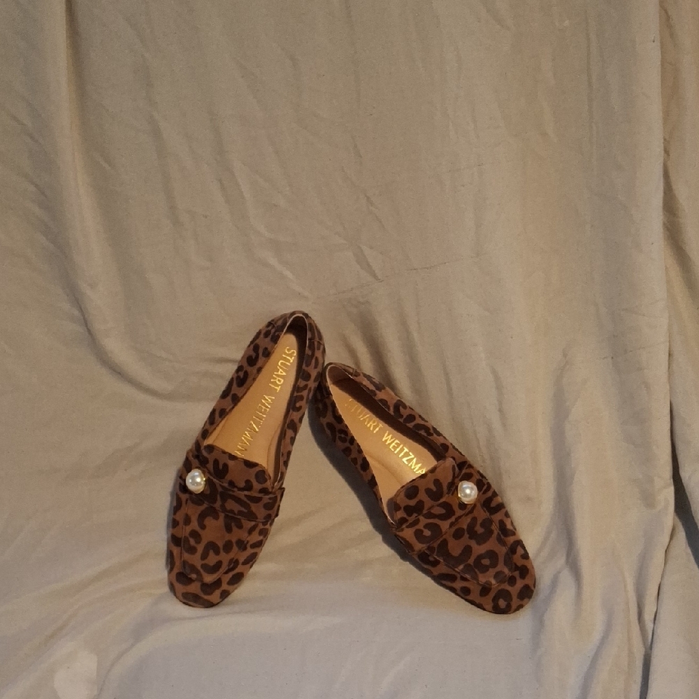 Stuart Weitzman Leopard Print Flats with Pearl Accent